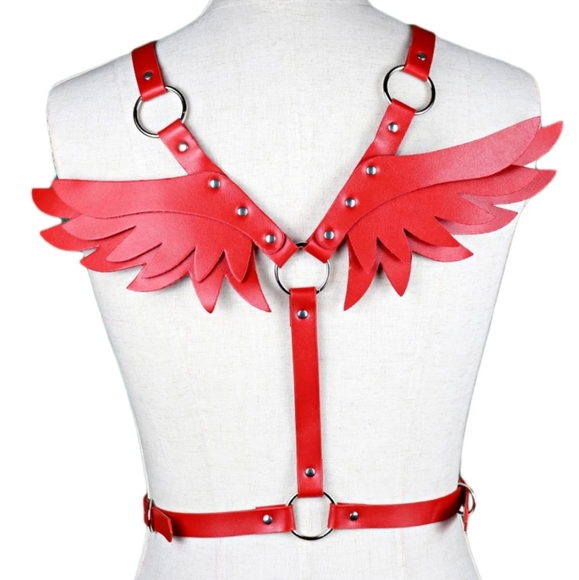 NEW Red Leather Angel Wings Sexy Lingerie Harness - Picture 2 of 4